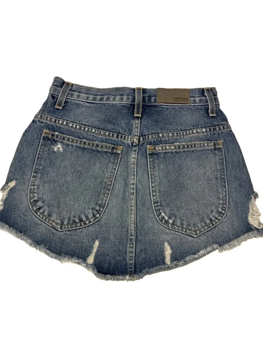 Carmar Beatrice Denim Skort 25 Distressed Exposed Front Zip Festival Shorts LA